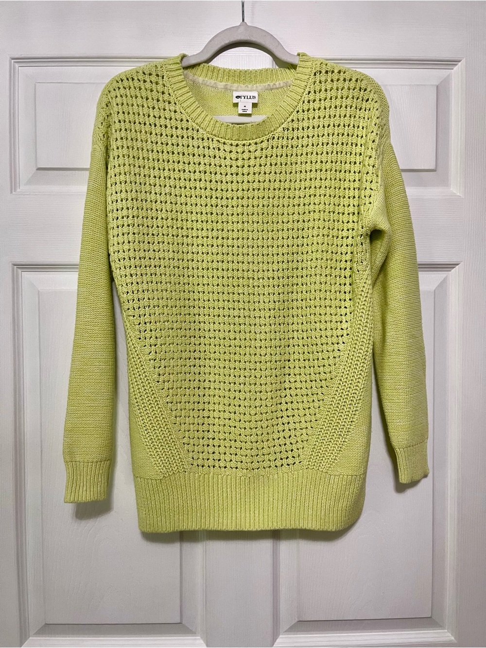 STYLUS Women's Lime Green Chunky Open Knit Work Crewneck Sweater Size Medium